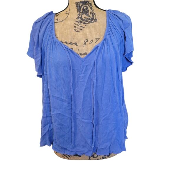 Small Karen Kane Sky Blue Short Sleeve Peasant Top Blouse - Picture 1 of 3